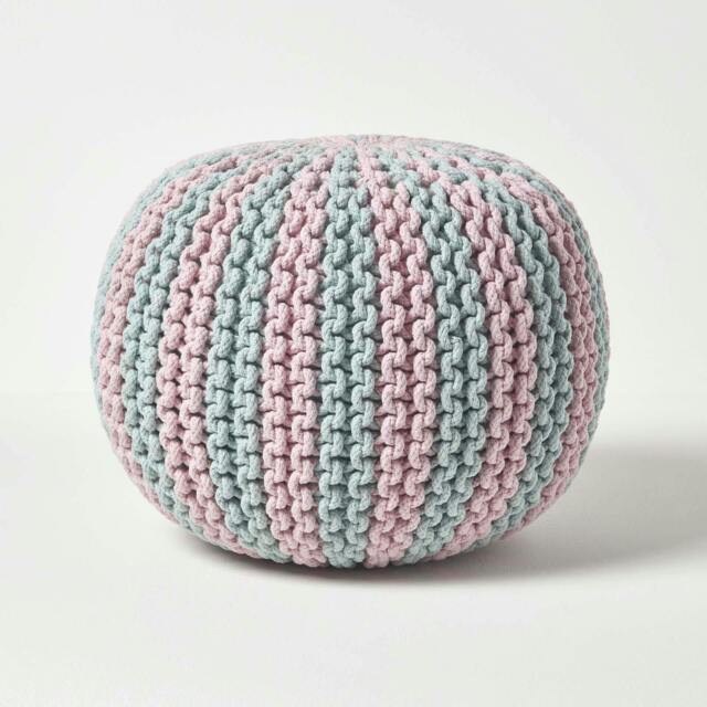 Rackhams Pink and Blue Knitted Pouffe Striped Footstool - 35 x 40 cm - image 1