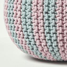 Rackhams Pink and Blue Knitted Pouffe Striped Footstool - 35 x 40 cm - thumbnail 4