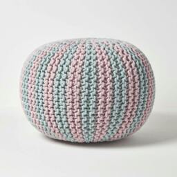 Rackhams Pink and Blue Knitted Pouffe Striped Footstool - 35 x 40 cm - thumbnail 6