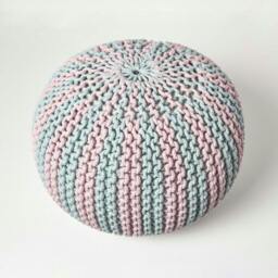 Rackhams Pink and Blue Knitted Pouffe Striped Footstool - 35 x 40 cm - thumbnail 3