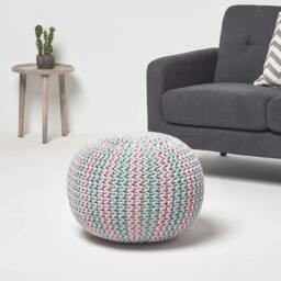 Rackhams Pink and Blue Knitted Pouffe Striped Footstool - 35 x 40 cm - thumbnail 2