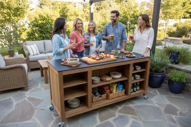 Rackhams Barletta Teak Kitchen Island on Wheels - image 1