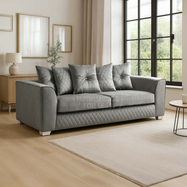 Rackhams Victoria Plush Velvet 3 Seater Sofa - Grey - image 1