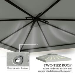 Rackhams 3(m) Gazebo Top Cover Double Tier Canopy Replacement Pavilion Roof Light Grey - thumbnail 4