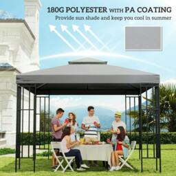 Rackhams 3(m) Gazebo Top Cover Double Tier Canopy Replacement Pavilion Roof Light Grey - thumbnail 6