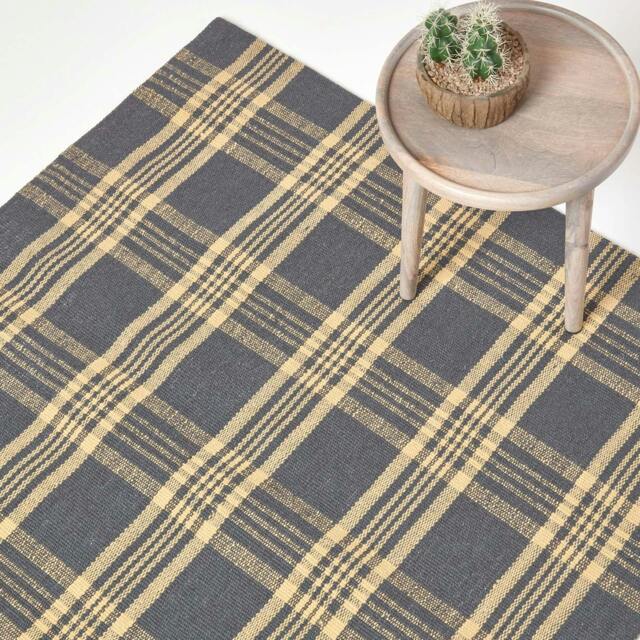Rackhams Douglas Grey and Yellow Tartan Check Non-Slip 100% Wool Rug - 120 x 170 cm - image 1