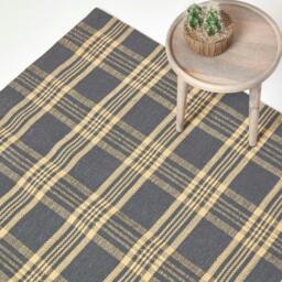 Rackhams Douglas Grey and Yellow Tartan Check Non-Slip 100% Wool Rug - 120 x 170 cm