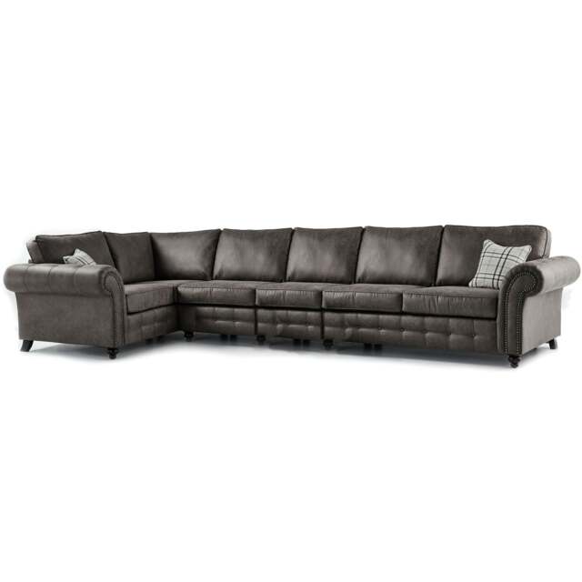Rackhams Oakland Long 6 Seater Leather Corner Sofa Chesterfield Style - Charcoal - Left Hand Facing - image 1