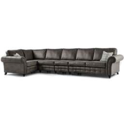 Rackhams Oakland Long 6 Seater Leather Corner Sofa Chesterfield Style - Charcoal - Left Hand Facing