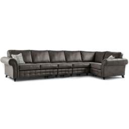 Rackhams Oakland Long 6 Seater Leather Corner Sofa Chesterfield Style - Charcoal - Left Hand Facing - thumbnail 6