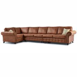 Rackhams Oakland Long 6 Seater Leather Corner Sofa Chesterfield Style - Charcoal - Left Hand Facing - thumbnail 3