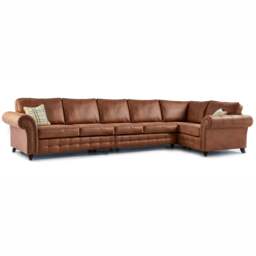 Rackhams Oakland Long 6 Seater Leather Corner Sofa Chesterfield Style - Charcoal - Left Hand Facing - thumbnail 2
