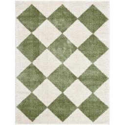 Rackhams Fossay Shag-Washable Beige Green High Pile Diamond Rug - 140 x 200 cm - thumbnail 3