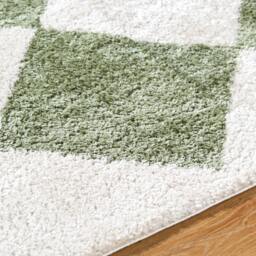 Rackhams Fossay Shag-Washable Beige Green High Pile Diamond Rug - 140 x 200 cm - thumbnail 4