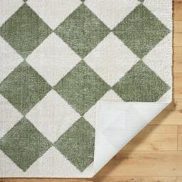 Rackhams Fossay Shag-Washable Beige Green High Pile Diamond Rug - 140 x 200 cm - thumbnail 5
