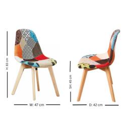 Rackhams Set of 4 Patchwork Multi Colors Fabric Dining Chairs with Wooden Legs, Mid-Century Modern Accent Chair - Fabric - Multicolor - Modern - thumbnail 6