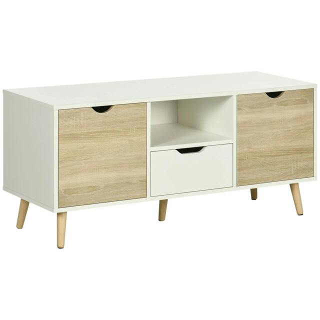 Rackhams TV Unit Cabinet for TVs up to 50 Inches, TV Stand with Storage Cabinets and Drawer for Living Room and Bedroom, Natural - image 1
