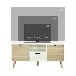 Rackhams TV Unit Cabinet for TVs up to 50 Inches, TV Stand with Storage Cabinets and Drawer for Living Room and Bedroom, Natural - thumbnail 6