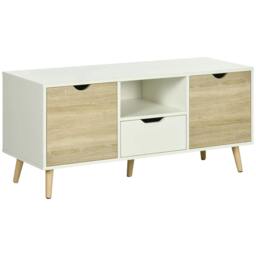Rackhams TV Unit Cabinet for TVs up to 50 Inches, TV Stand with Storage Cabinets and Drawer for Living Room and Bedroom, Natural - thumbnail 1