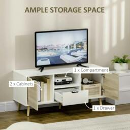 Rackhams TV Unit Cabinet for TVs up to 50 Inches, TV Stand with Storage Cabinets and Drawer for Living Room and Bedroom, Natural - thumbnail 4
