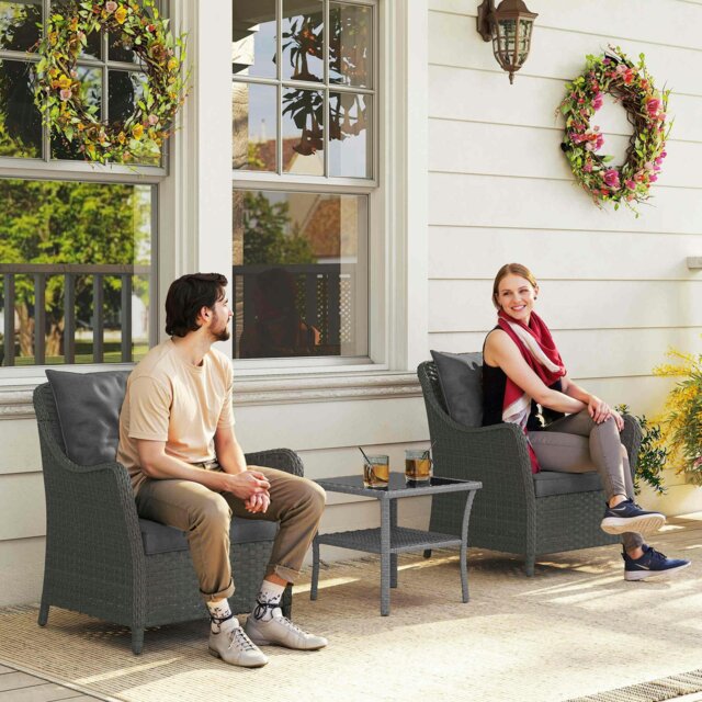Rackhams 2 Pieces Rattan Garden Chairs, Cushioned Rattan Chairs, Beige - Dark Grey - image 1