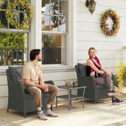 Rackhams 2 Pieces Rattan Garden Chairs, Cushioned Rattan Chairs, Beige - Dark Grey - thumbnail 1
