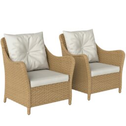 Rackhams 2 Pieces Rattan Garden Chairs, Cushioned Rattan Chairs, Beige - Dark Grey - thumbnail 2