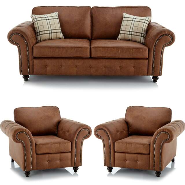 Rackhams Oakland Chesterfield Leather 3 Piece Sofa Suite (3 + 1 + 1) - Tan - image 1