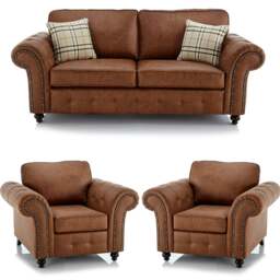 Rackhams Oakland Chesterfield Leather 3 Piece Sofa Suite (3 + 1 + 1) - Tan - thumbnail 1