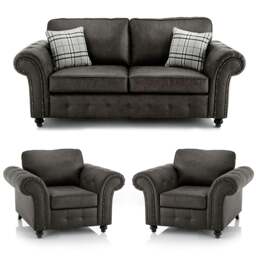 Rackhams Oakland Chesterfield Leather 3 Piece Sofa Suite (3 + 1 + 1) - Tan - thumbnail 2