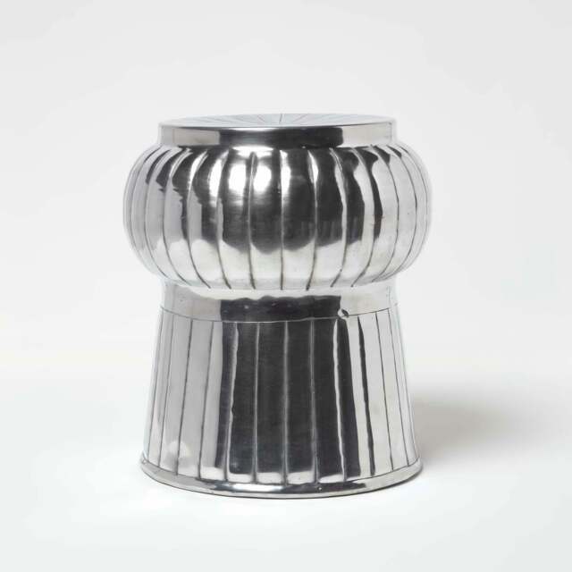 Rackhams Elegant Designer Solid Metal Silver Footstool, MOROCCAN 43 cm High - image 1