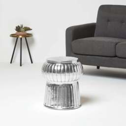 Rackhams Elegant Designer Solid Metal Silver Footstool, MOROCCAN 43 cm High - thumbnail 2