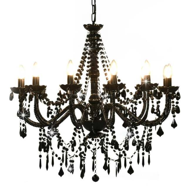 Rackhams Chandelier with Beads Black 12 x E14 Bulbs