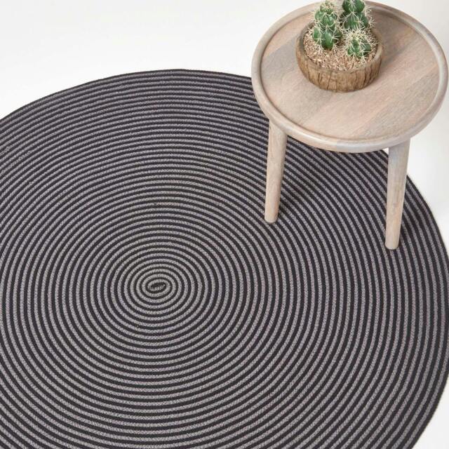 Rackhams Grey and Black Handmade Woven Spiral Braided Rug - 120 cm Round - image 1