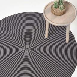 Rackhams Grey and Black Handmade Woven Spiral Braided Rug - 120 cm Round - thumbnail 1