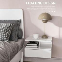 Rackhams Set of Two Floating High Gloss Bedside Tables - White - thumbnail 4