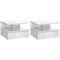 Rackhams Set of Two Floating High Gloss Bedside Tables - White - thumbnail 1