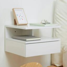 Rackhams Set of Two Floating High Gloss Bedside Tables - White - thumbnail 6