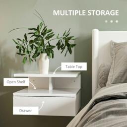 Rackhams Set of Two Floating High Gloss Bedside Tables - White - thumbnail 5