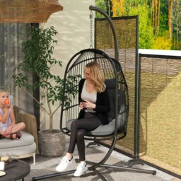 Rackhams Rattan Egg Chair with Installation Kit, Indoor Outdoor Swing Chair - thumbnail 3