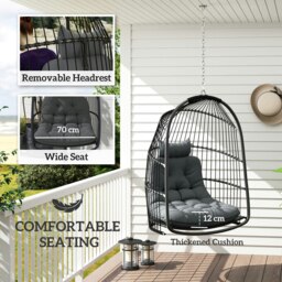 Rackhams Rattan Egg Chair with Installation Kit, Indoor Outdoor Swing Chair - thumbnail 4