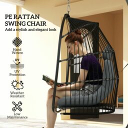 Rackhams Rattan Egg Chair with Installation Kit, Indoor Outdoor Swing Chair - thumbnail 5