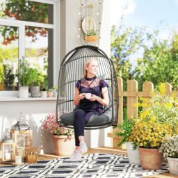 Rackhams Rattan Egg Chair with Installation Kit, Indoor Outdoor Swing Chair - thumbnail 1