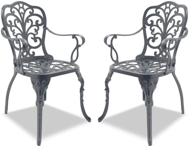 Rackhams Bangui Grey 2-Large Garden and Patio Chairs with Armrests in Cast Aluminium - image 1