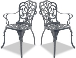 Rackhams Bangui Grey 2-Large Garden and Patio Chairs with Armrests in Cast Aluminium - thumbnail 3