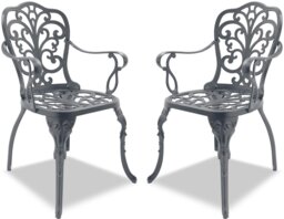 Rackhams Bangui Grey 2-Large Garden and Patio Chairs with Armrests in Cast Aluminium - thumbnail 1
