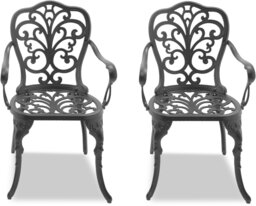 Rackhams Bangui Grey 2-Large Garden and Patio Chairs with Armrests in Cast Aluminium - thumbnail 2