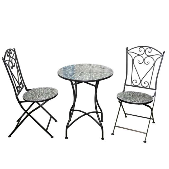 Rackhams Leaf Mosaic Bistro Set 3 Piece Folding Garden Furniture Set with Round Table and Two Chairs for Balcony Dining - 3 Piece - image 1