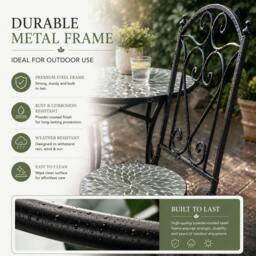 Rackhams Leaf Mosaic Bistro Set 3 Piece Folding Garden Furniture Set with Round Table and Two Chairs for Balcony Dining - 3 Piece - thumbnail 4