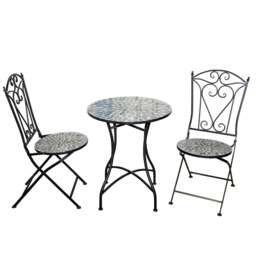 Rackhams Leaf Mosaic Bistro Set 3 Piece Folding Garden Furniture Set with Round Table and Two Chairs for Balcony Dining - 3 Piece - thumbnail 1